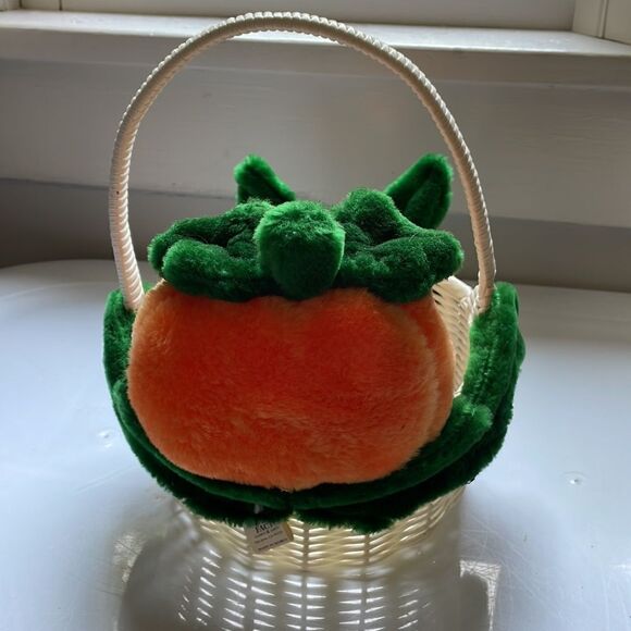 Plush Jack O Lantern white woven basket Halloween decoration - Picture 4 of 9
